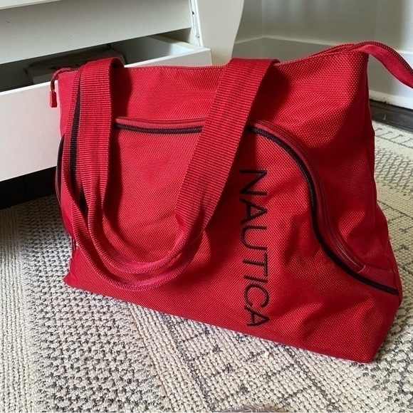 NAUTICA Red Large Canvas Tote Travel Overnight Bag - Picture 3 of 7